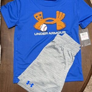 Under Armour Royal Blue Tee and Light Gray Shorts